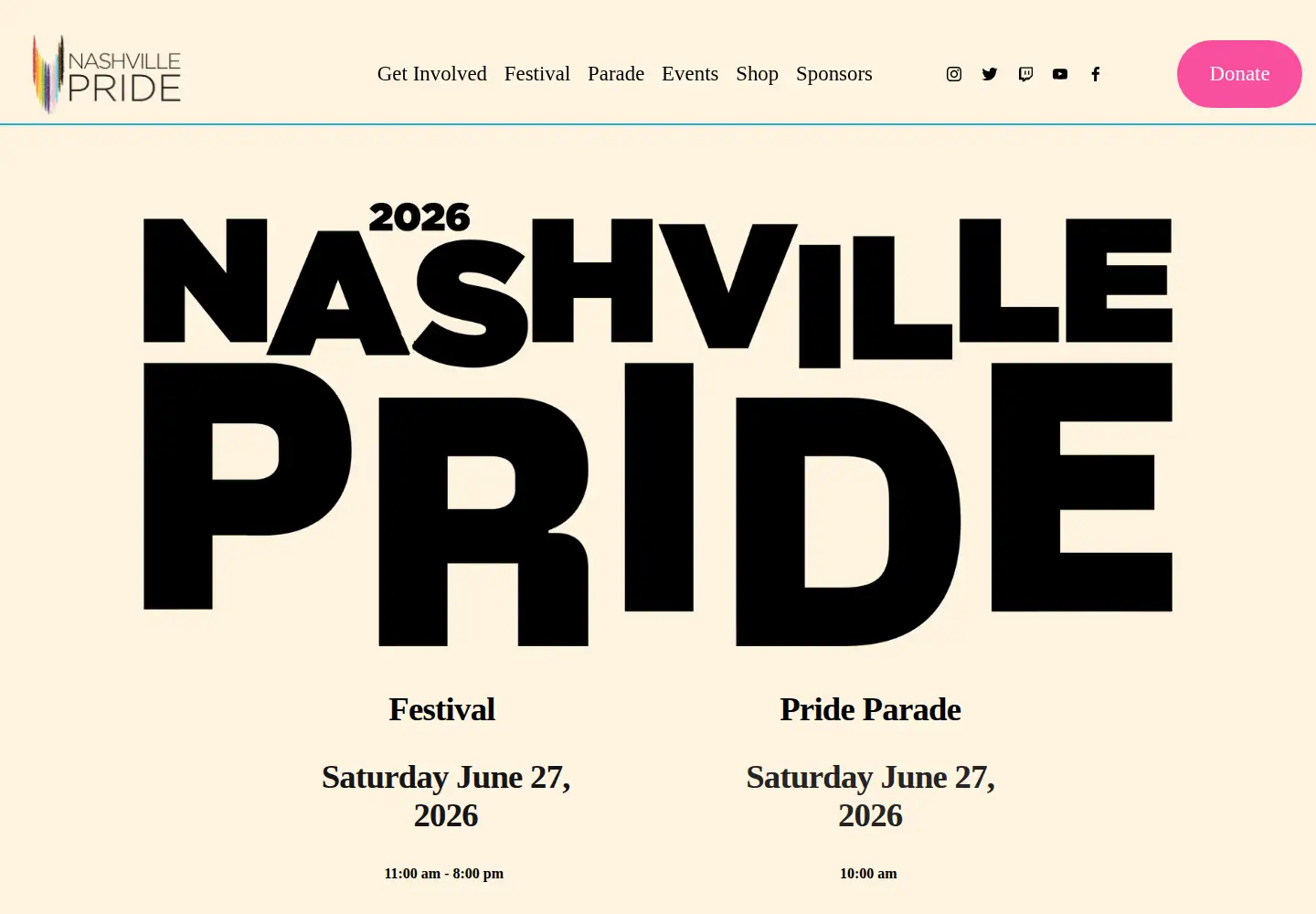 Screenshot of nashvillepride.org