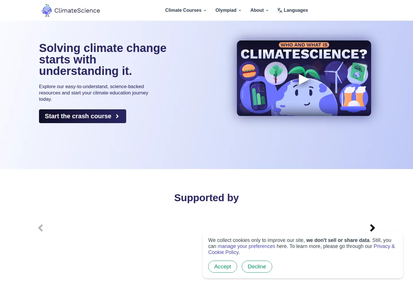 Captured homepage of climatescience.org in the current scan