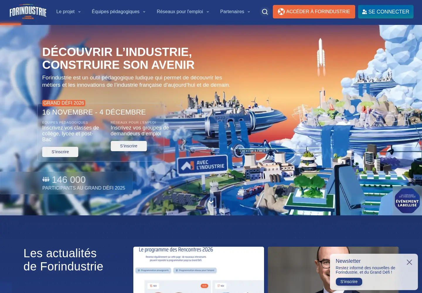 Captured homepage of forindustrie.fr in the current scan