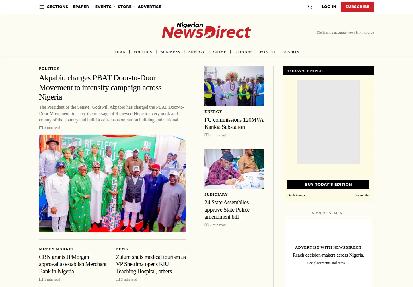 Captured homepage of nigeriannewsdirect.com in the current scan