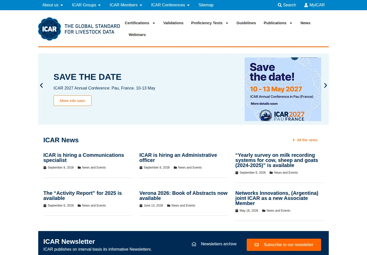 Captured homepage of icar.org in the current scan