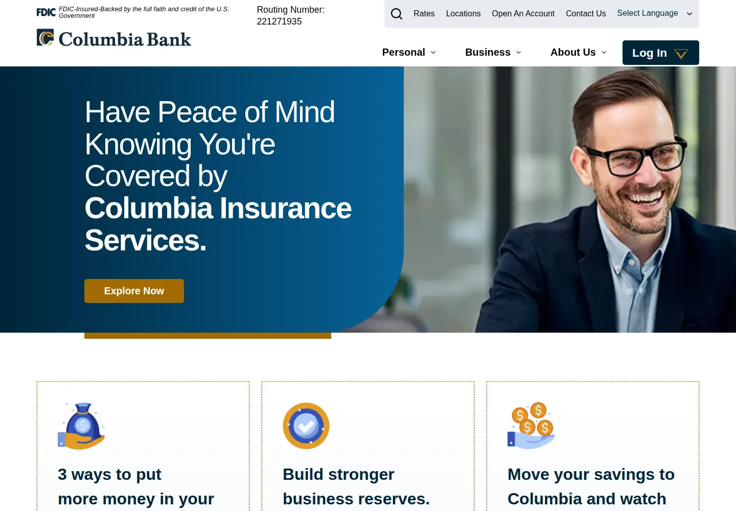 Screenshot of columbiabankonline.com