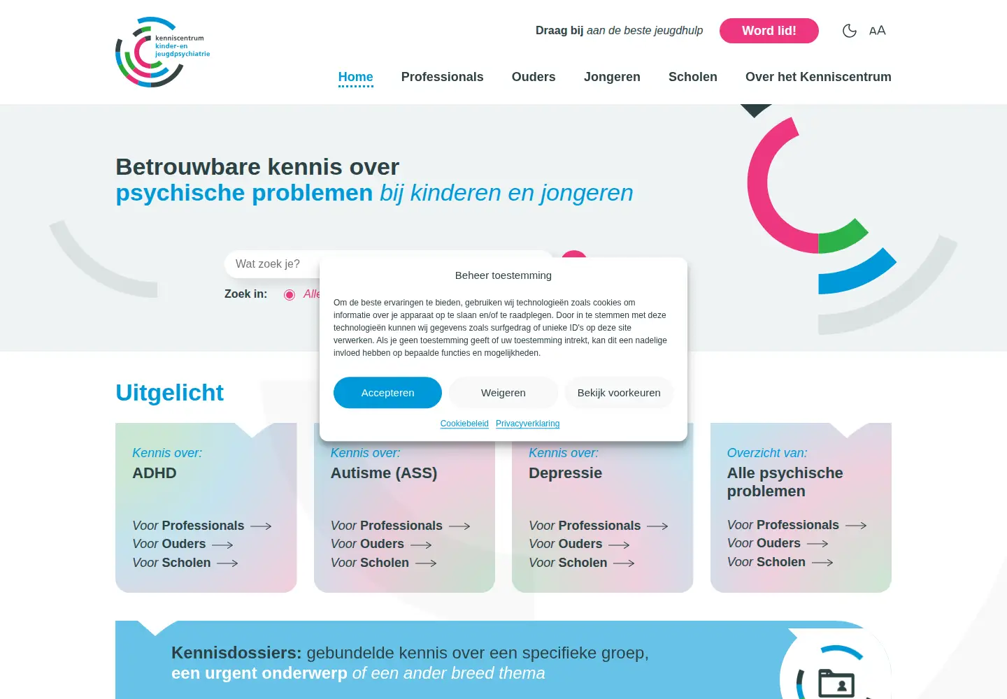 Screenshot of kenniscentrum-kjp.nl