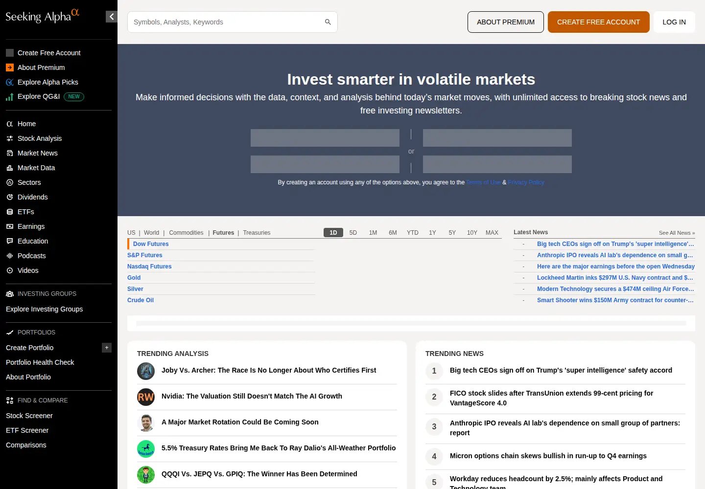 Screenshot of seekingalpha.com