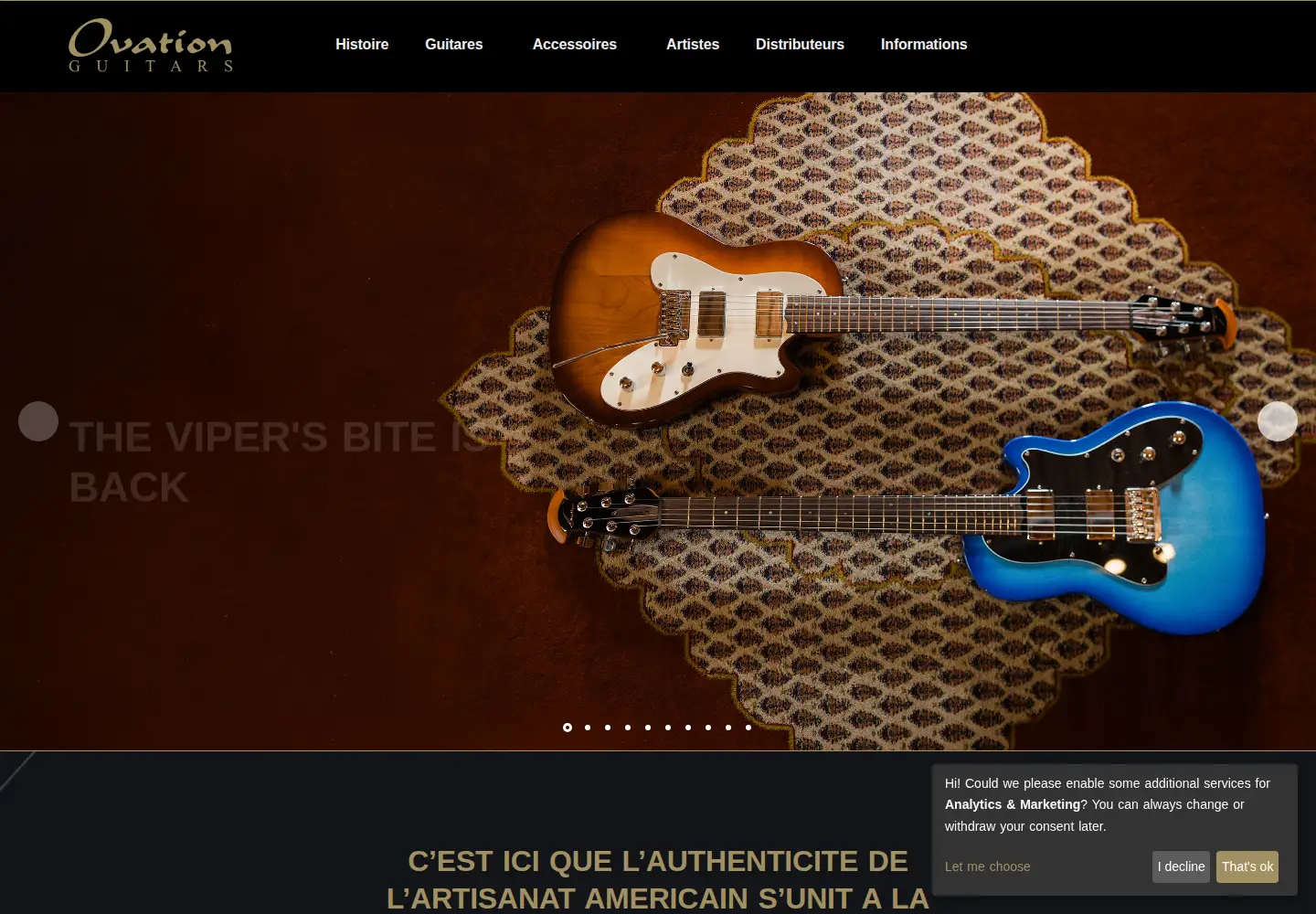 Captured homepage of ovationguitars.com in the current scan