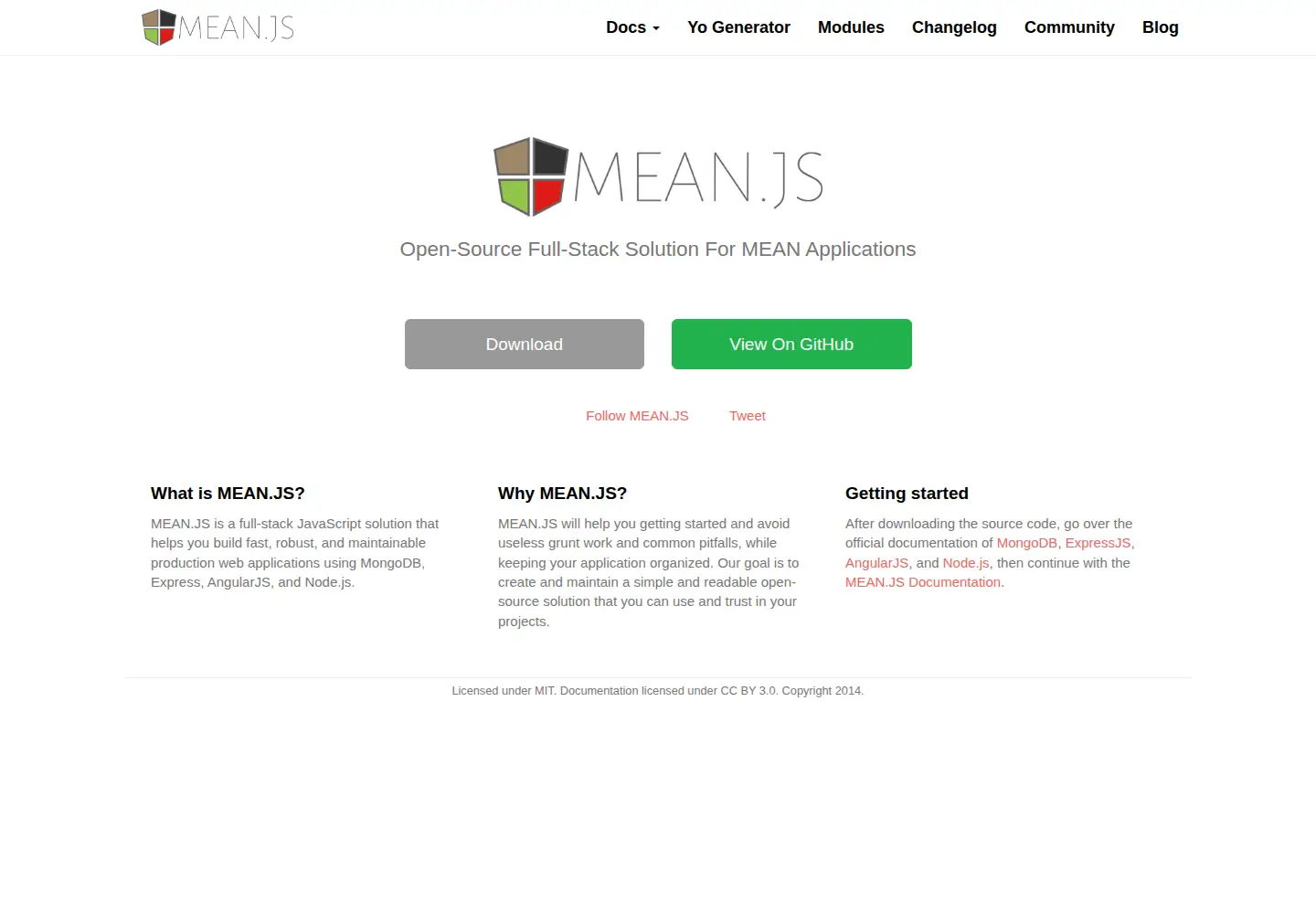 Screenshot of meanjs.org