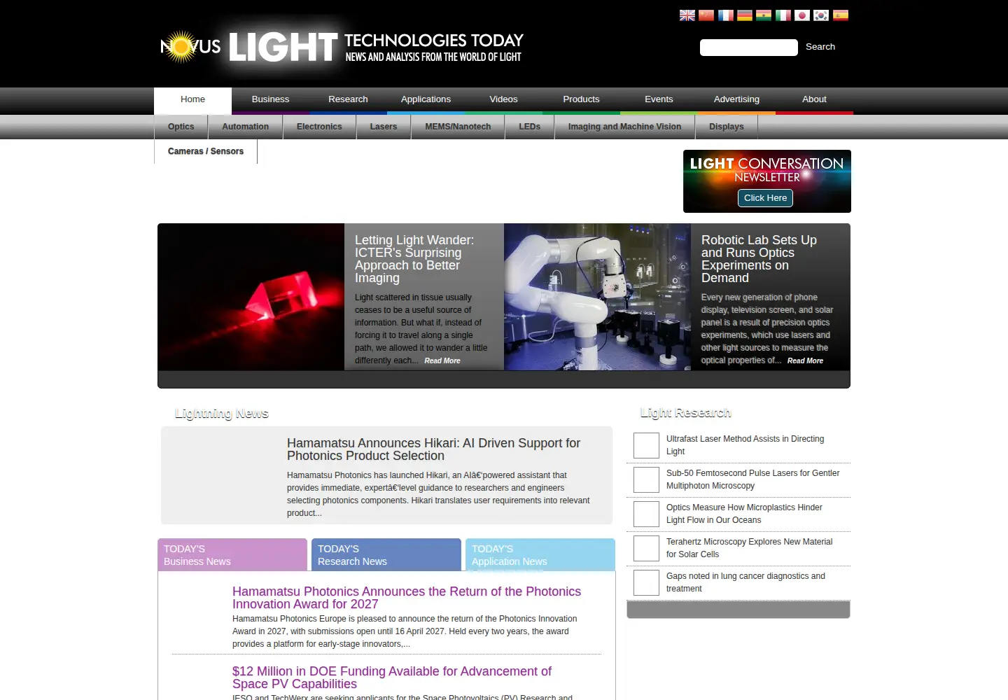 Captured homepage of novuslight.com in the current scan