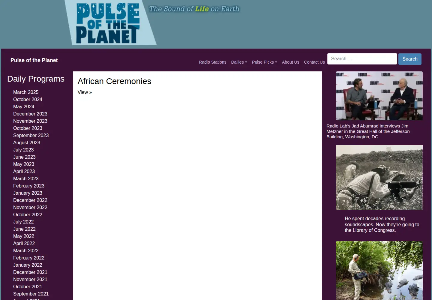 Captured homepage of pulseplanet.com in the current scan