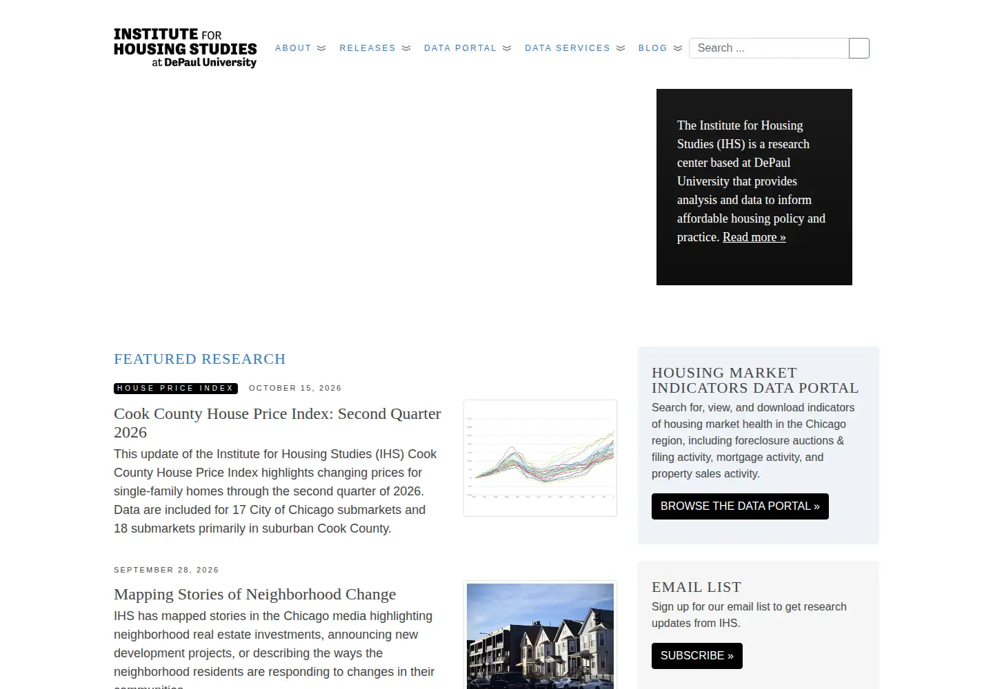 Captured homepage of housingstudies.org in the current scan