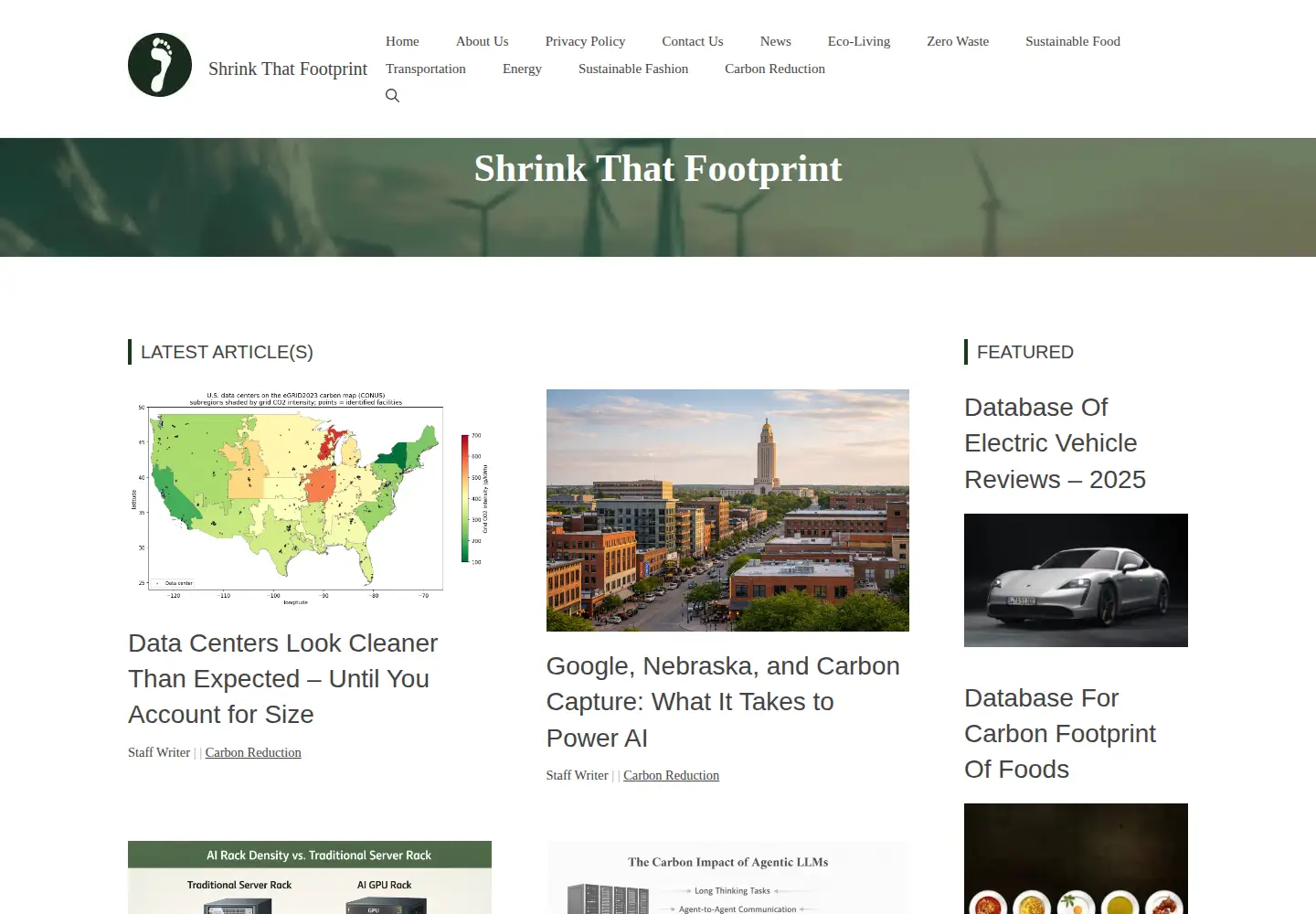 Screenshot of shrinkthatfootprint.com