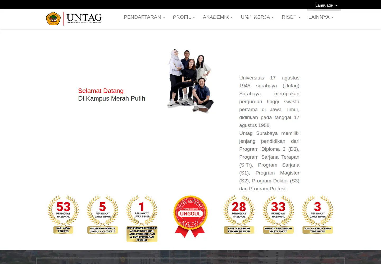 Screenshot of untag-sby.ac.id