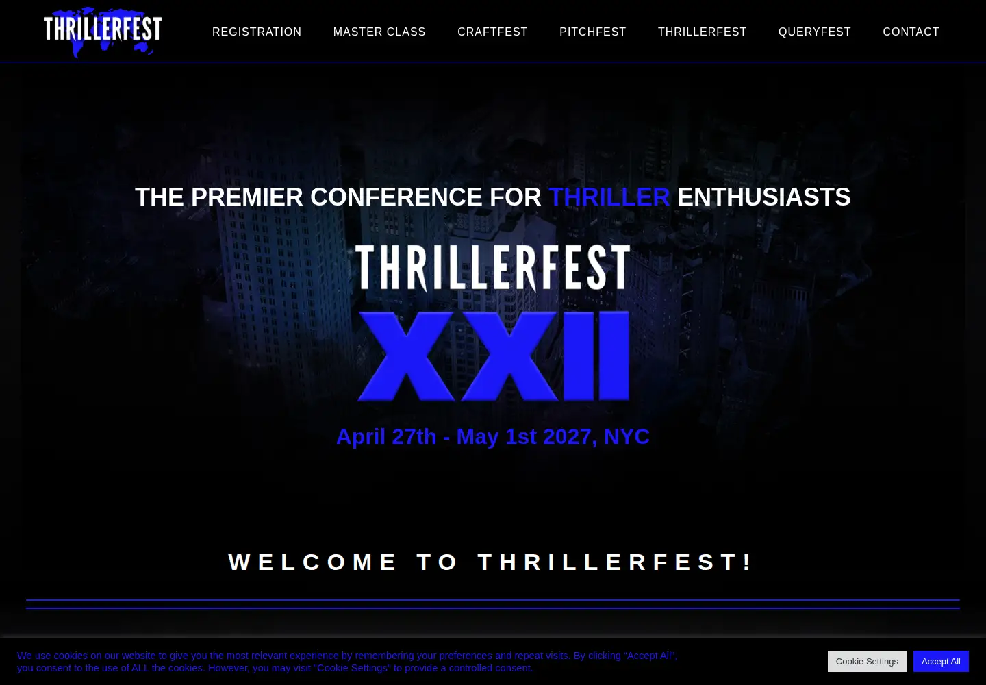Captured homepage of thrillerfest.com in the current scan