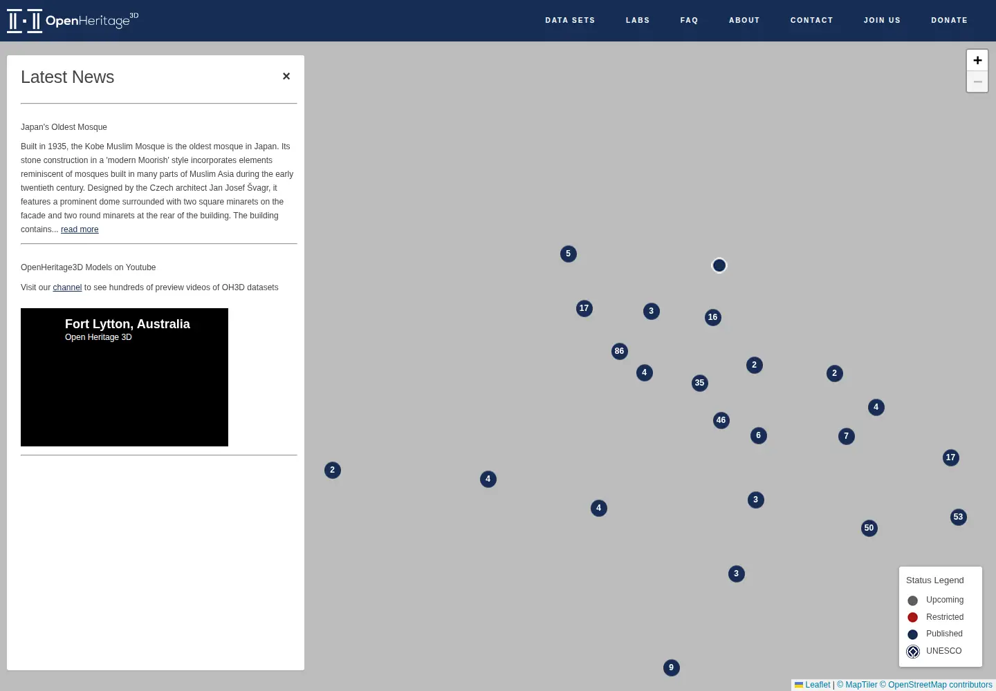 Captured homepage of openheritage3d.org in the current scan