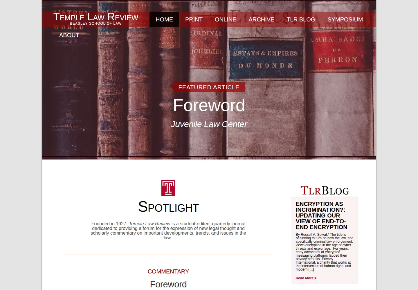 Screenshot of templelawreview.org