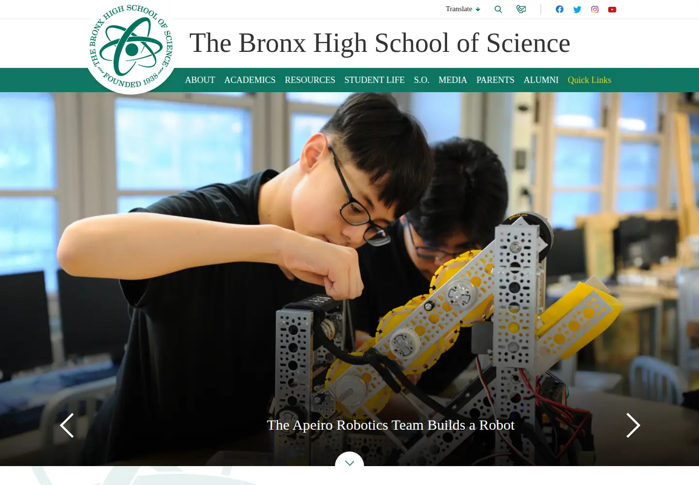 Captured homepage of bxscience.edu in the current scan