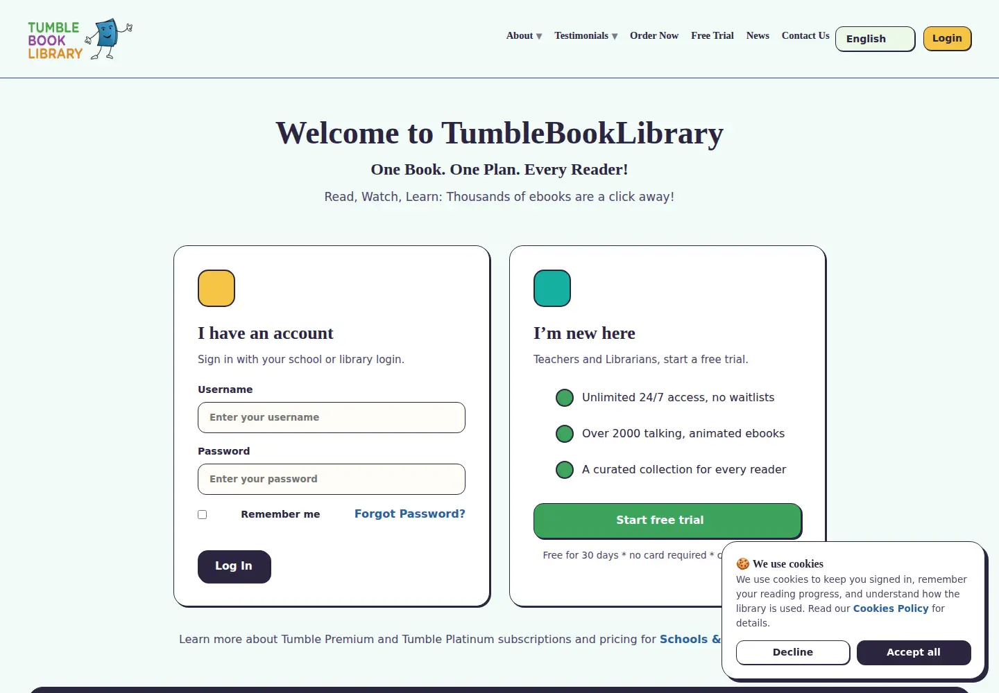 Screenshot of tumblebooklibrary.com