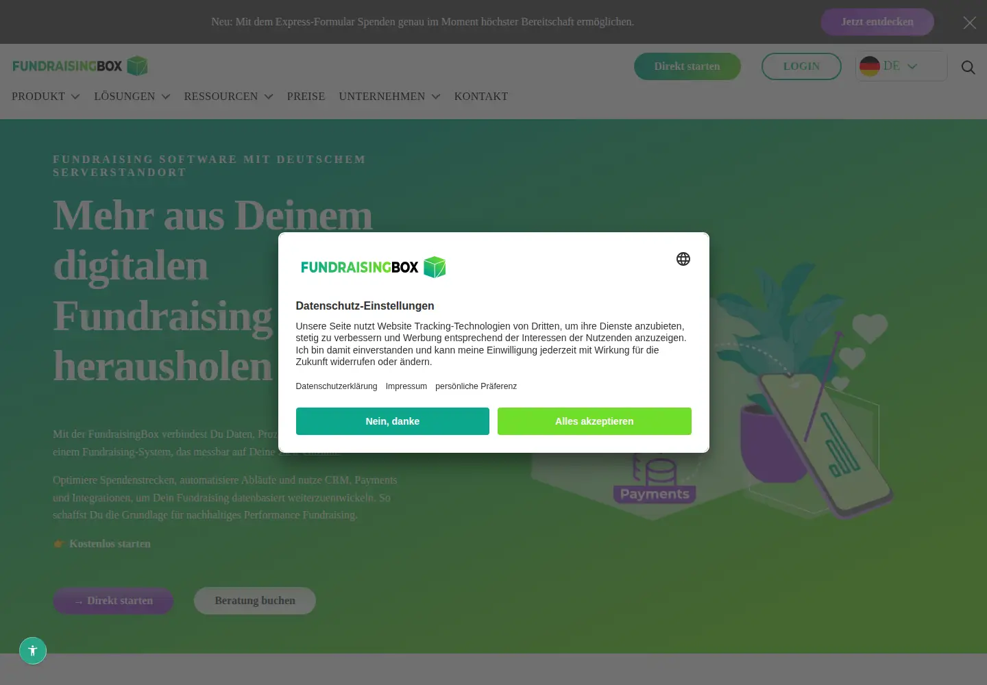 Screenshot of fundraisingbox.com