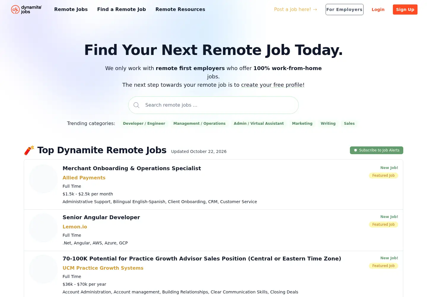 Screenshot of dynamitejobs.com