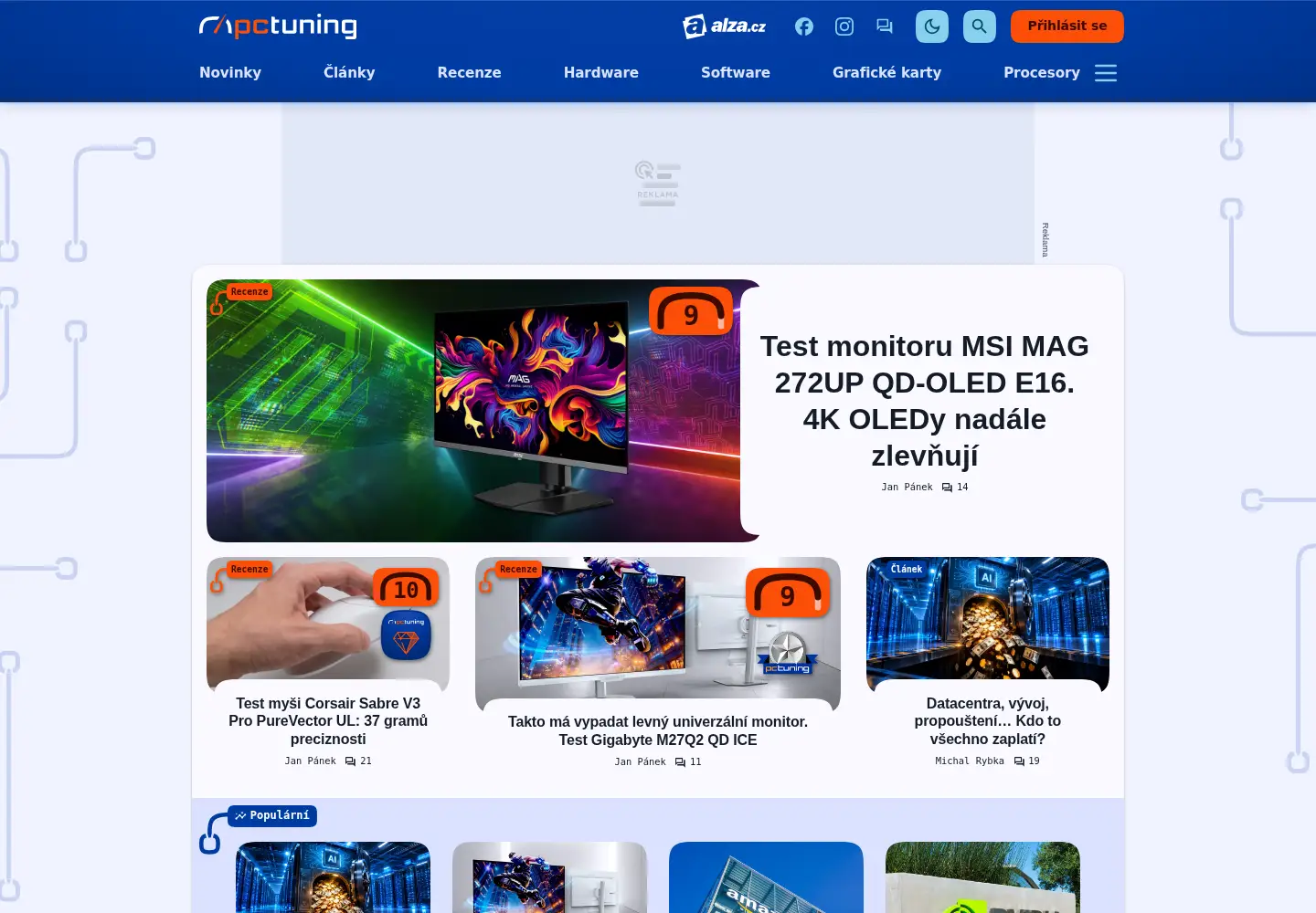 Captured homepage of pctuning.cz in the current scan