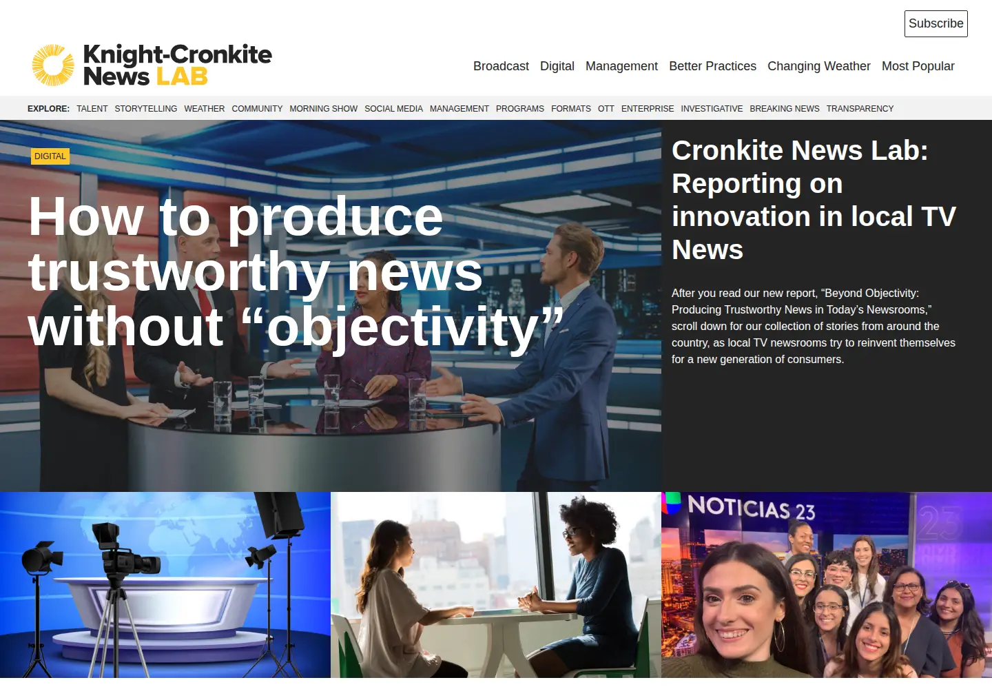 Captured homepage of cronkitenewslab.com in the current scan