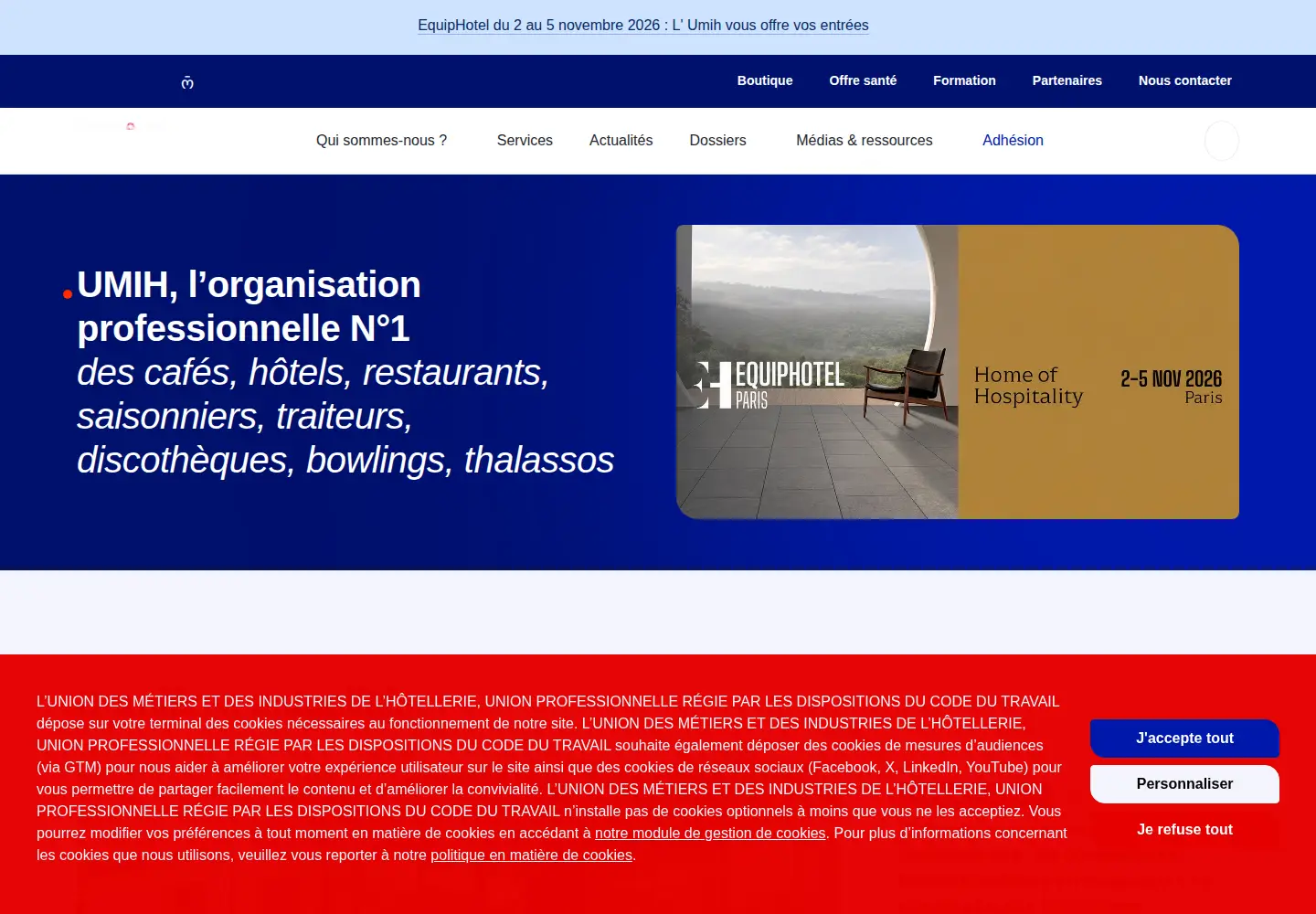 Captured homepage of umih.fr in the current scan