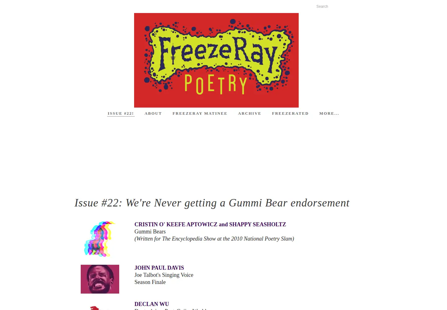 Screenshot of freezeraypoetry.com