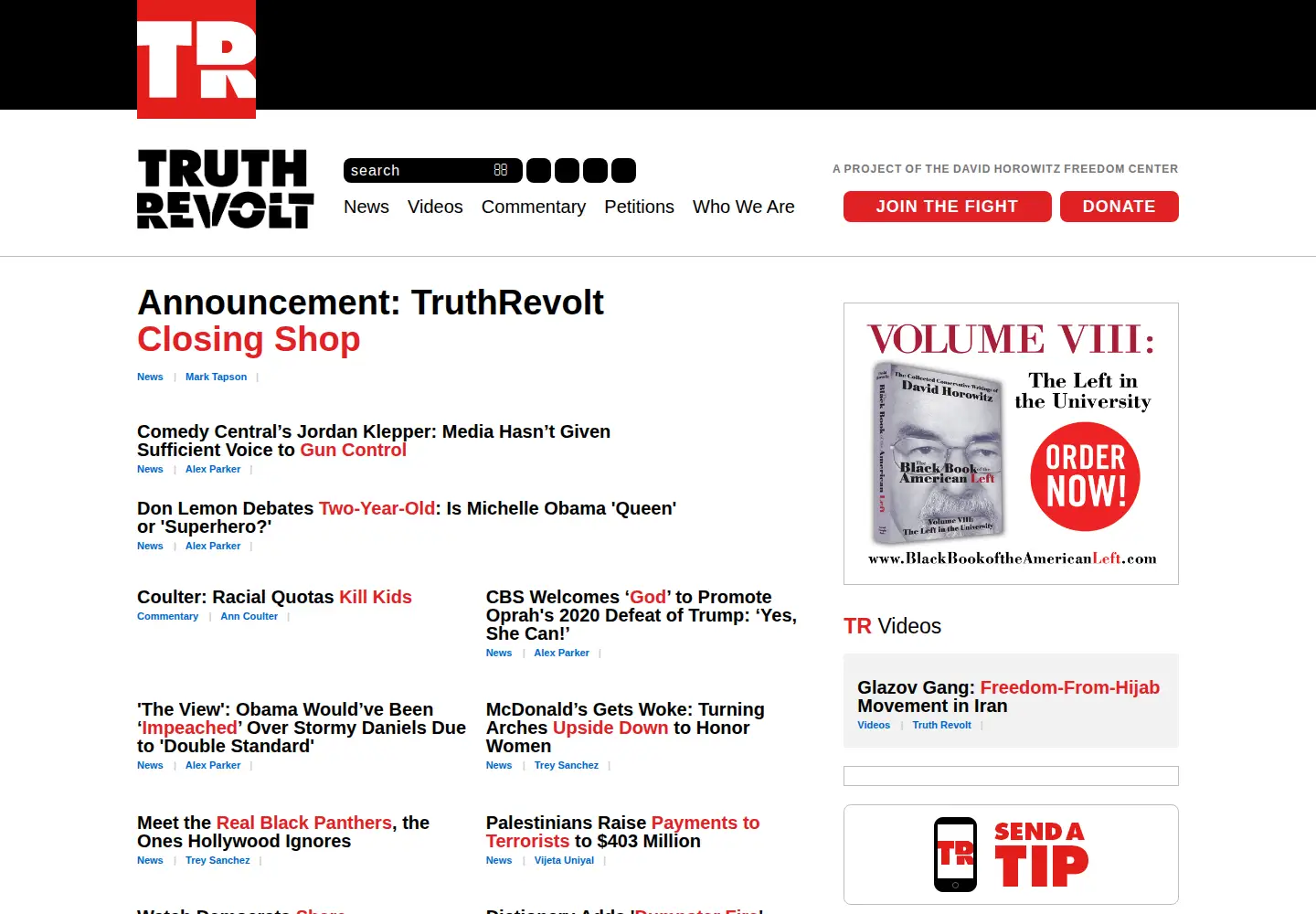 Captured homepage of truthrevolt.org in the current scan