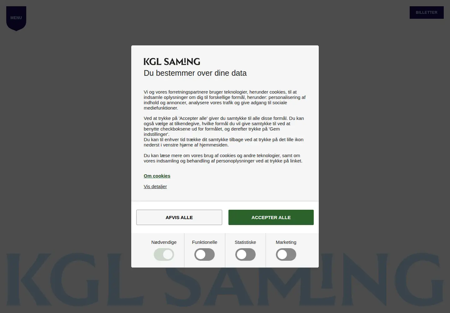 Captured homepage of denkongeligesamling.dk in the current scan
