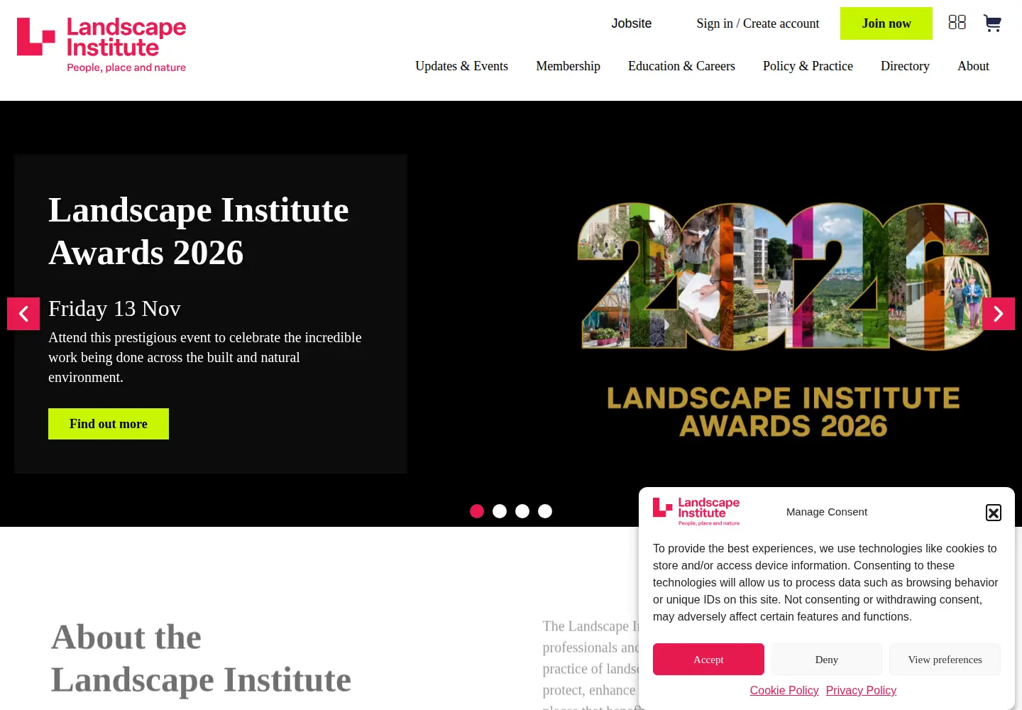 Captured homepage of landscapeinstitute.org in the current scan
