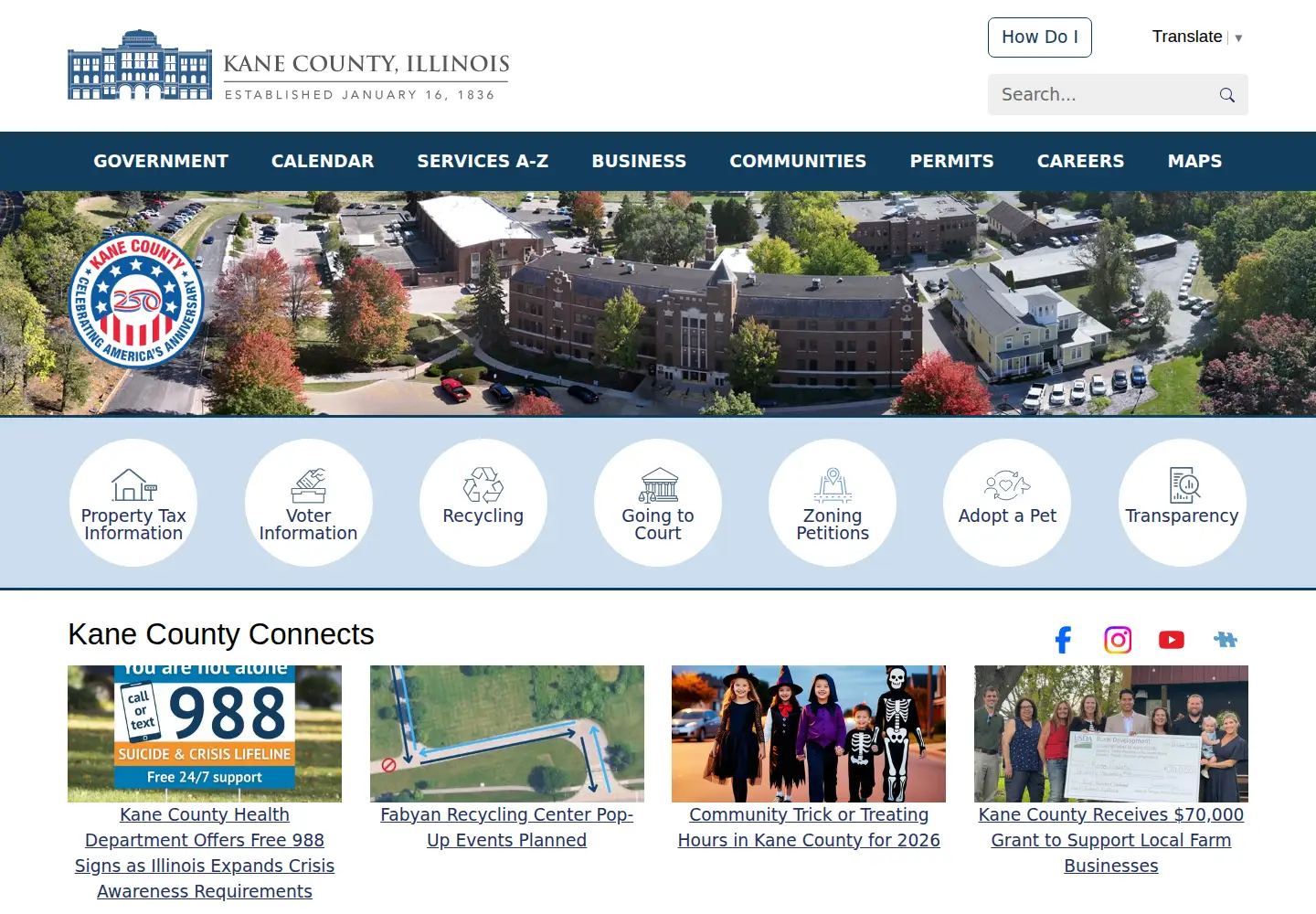 Captured homepage of countyofkane.org in the current scan