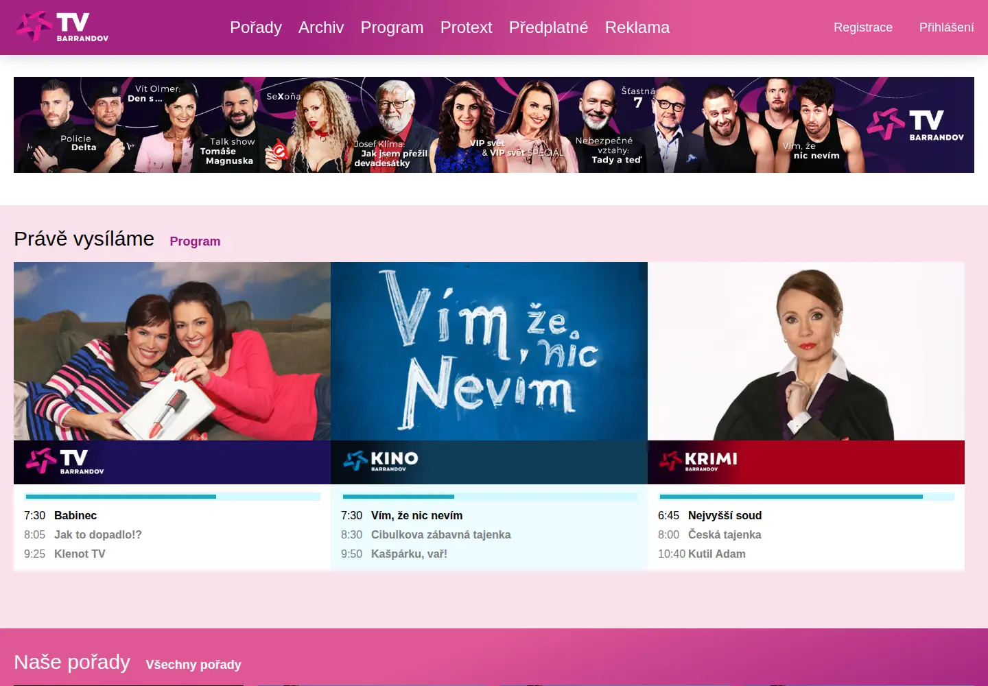 Captured homepage of barrandov.tv in the current scan