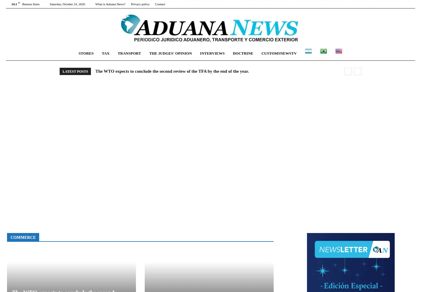 Captured homepage of aduananews.com in the current scan