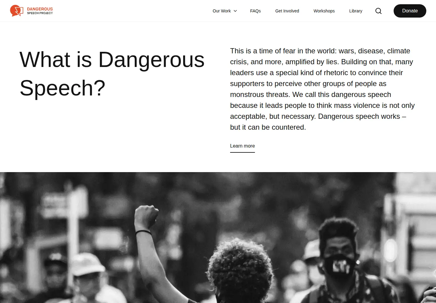 Screenshot of dangerousspeech.org