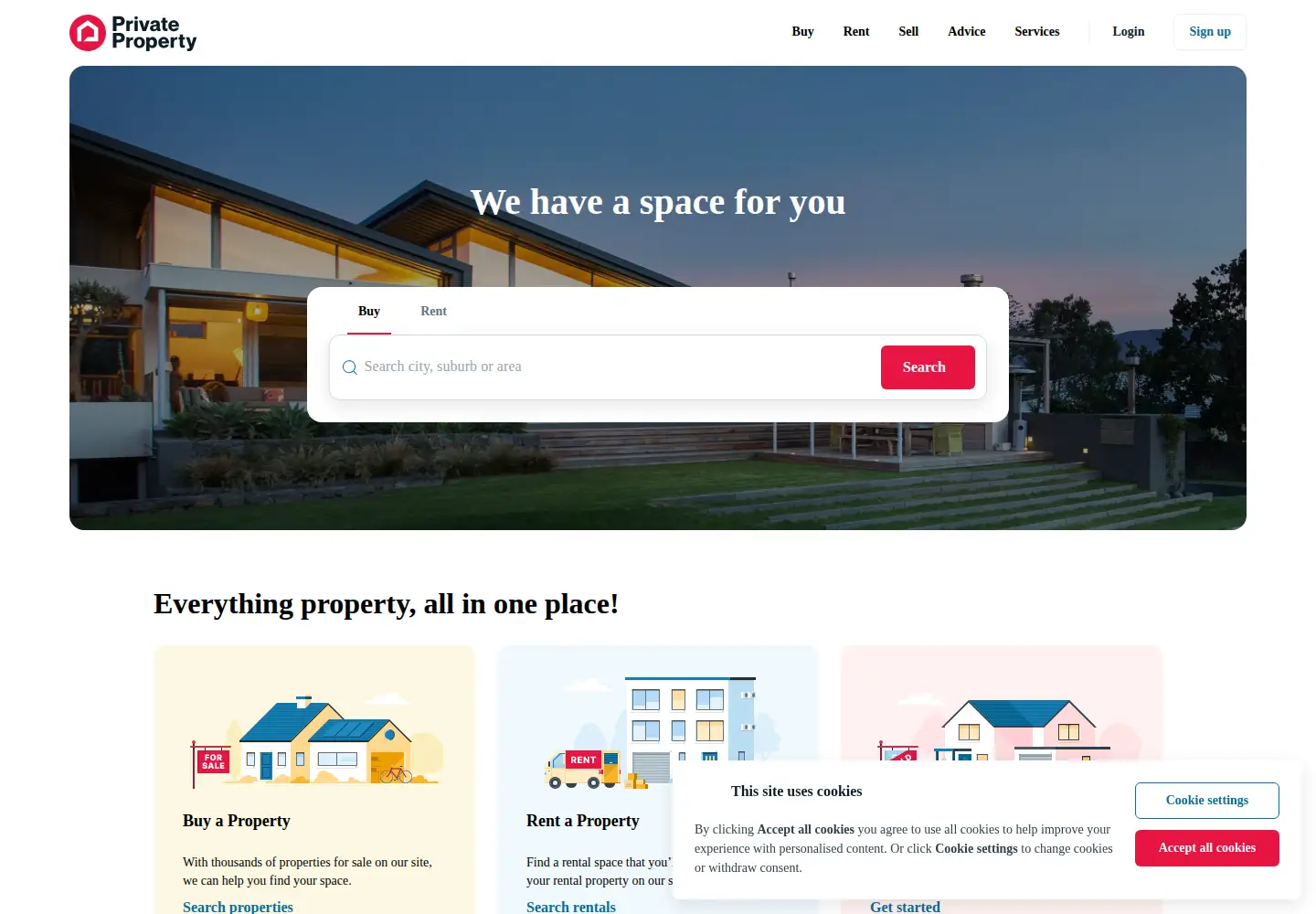 Captured homepage of privateproperty.co.za in the current scan