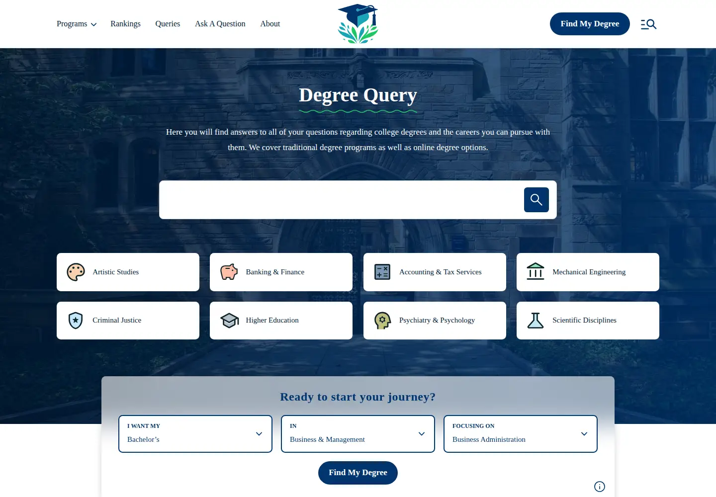 Screenshot of degreequery.com