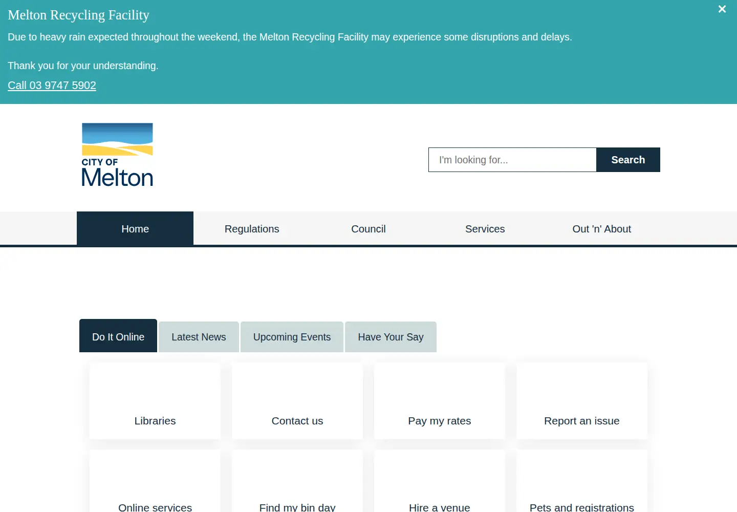 Captured homepage of melton.vic.gov.au in the current scan