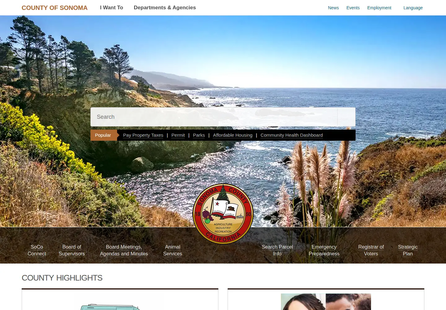 Captured homepage of sonoma-county.org in the current scan