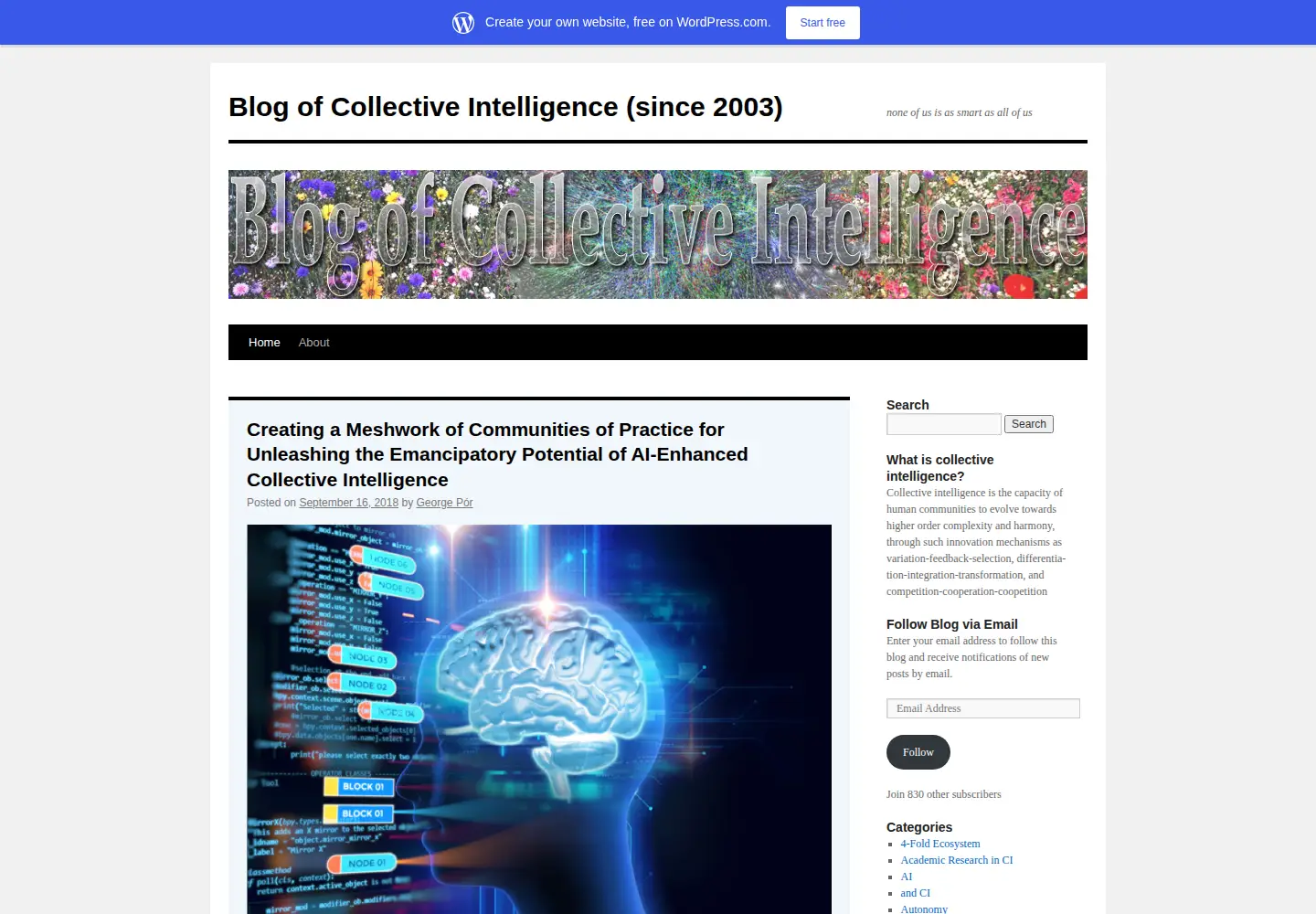 Captured homepage of blogofcollectiveintelligence.com in the current scan