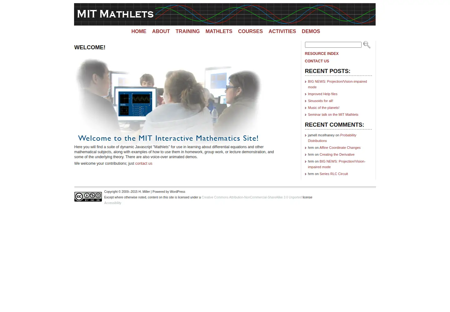 Screenshot of mathlets.org
