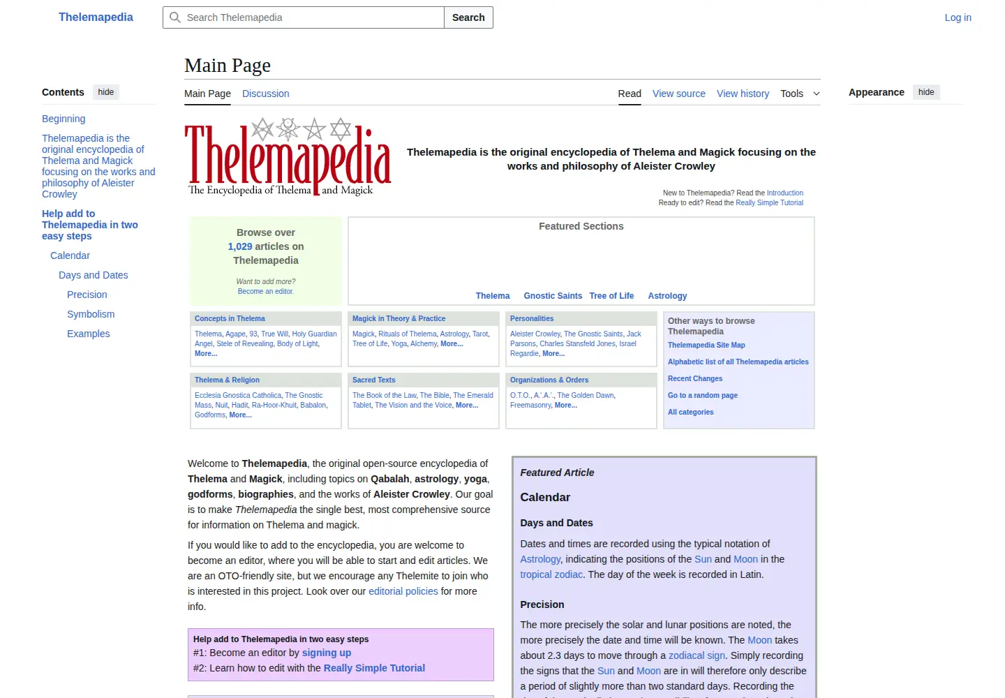 Screenshot of thelemapedia.org