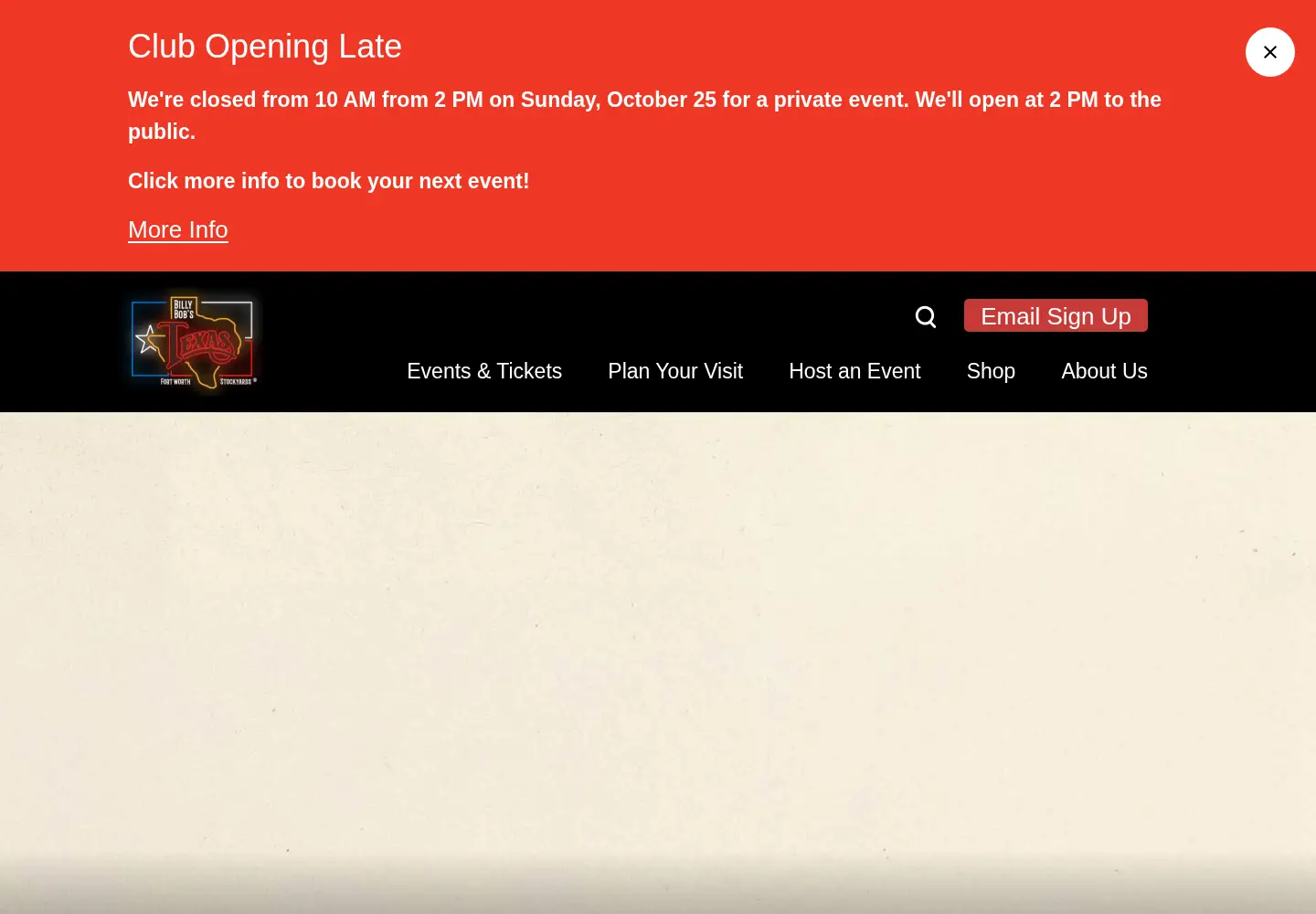 Captured homepage of billybobstexas.com in the current scan