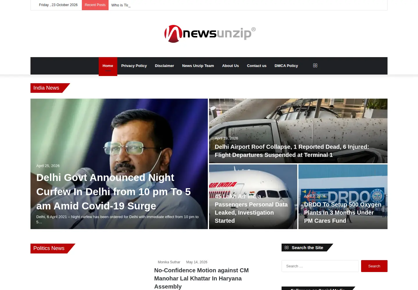 Screenshot of newsunzip.com