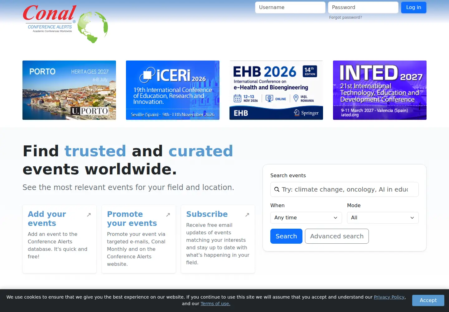 Screenshot of conferencealerts.com