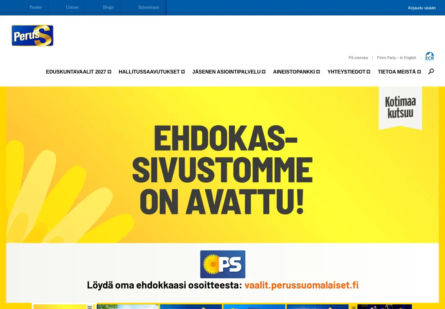 Captured homepage of perussuomalaiset.fi in the current scan