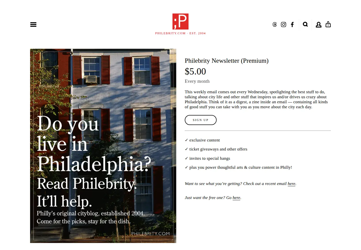 Captured homepage of philebrity.com in the current scan