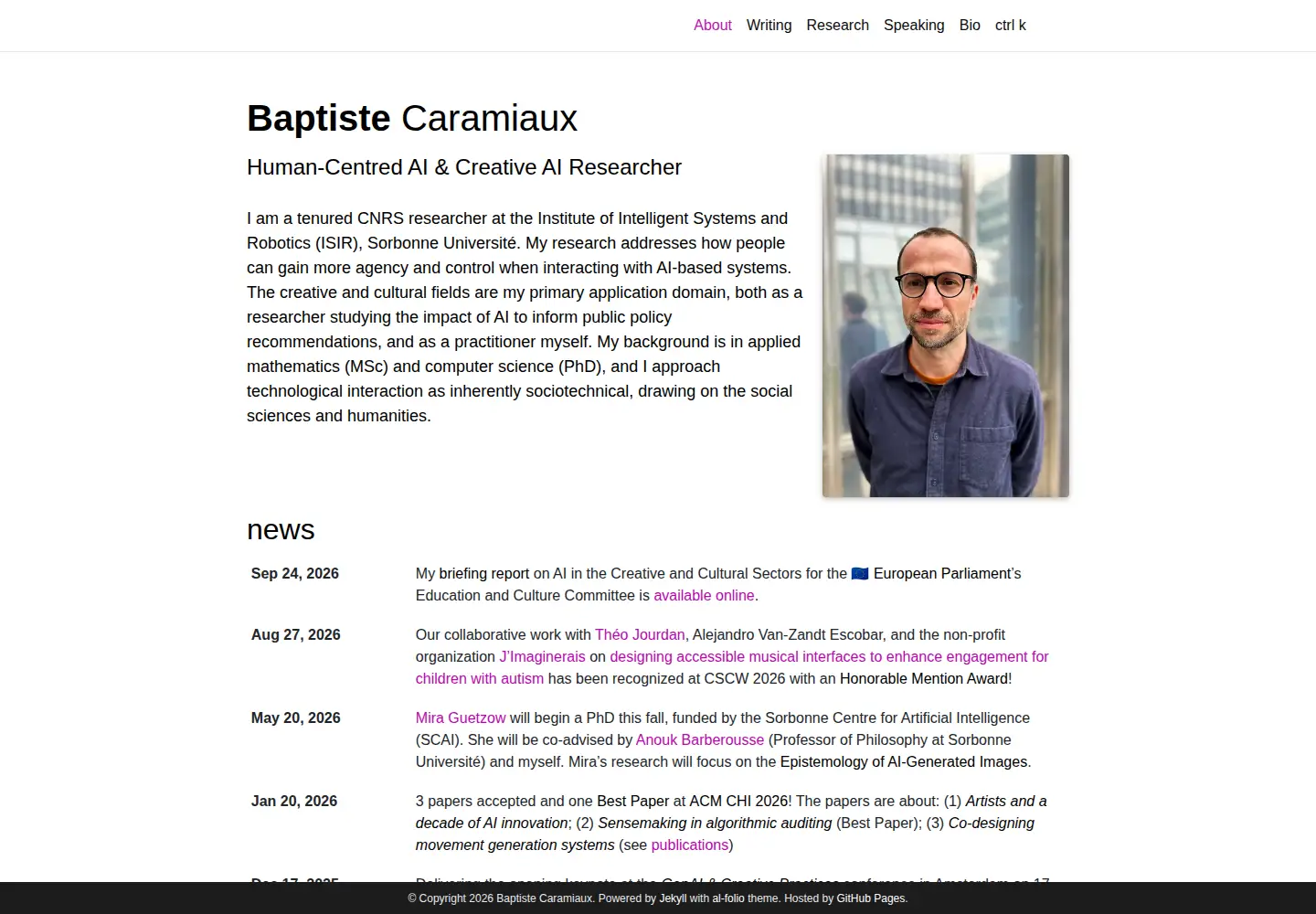 Captured homepage of baptistecaramiaux.com in the current scan