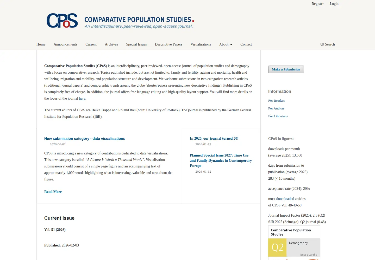Screenshot of comparativepopulationstudies.de