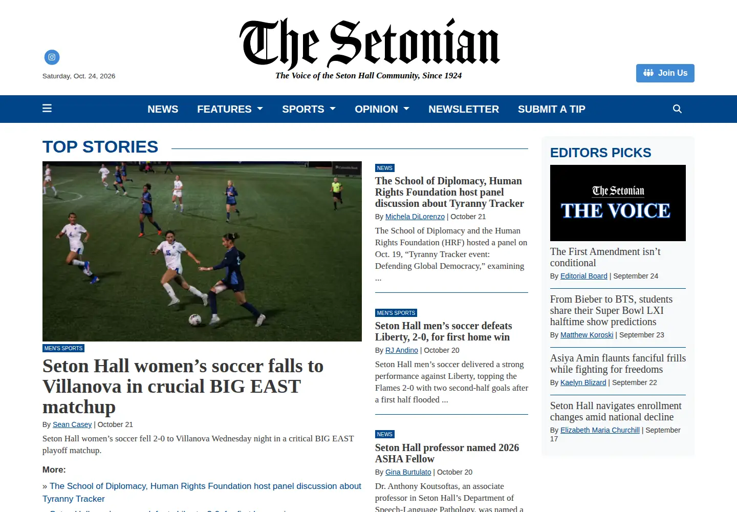 Captured homepage of thesetonian.com in the current scan