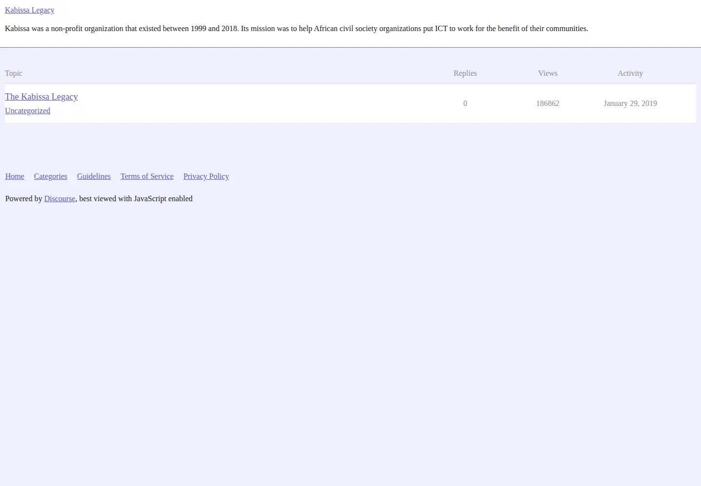 Screenshot of kabissa.org