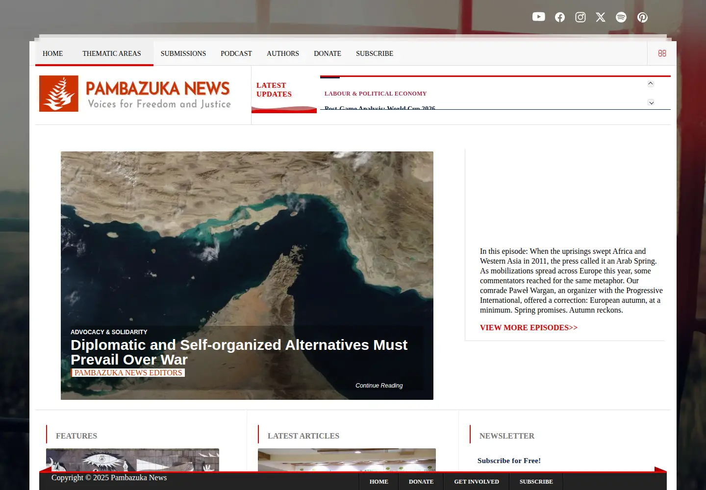 Captured homepage of pambazuka.net in the current scan